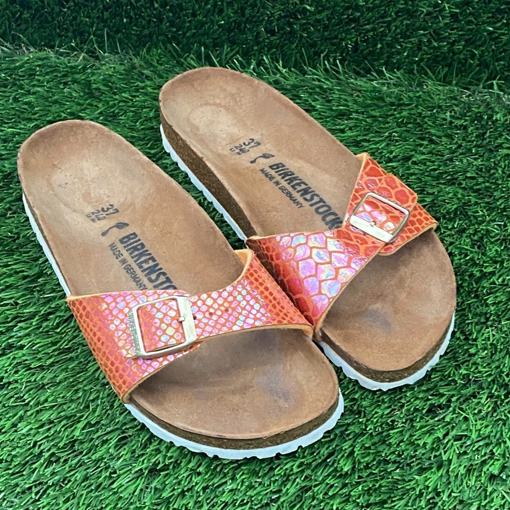Birkenstock Madrid Shiny Snake‎ Orange Birko Sandals Women's size 6 BOHO